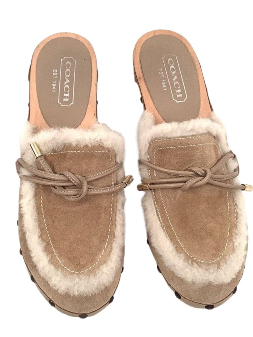 Size 7 Tan Suede Women's Shearling Mules Coach Fall 2024